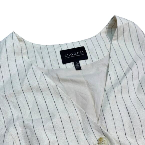 NWT ELOQUII Linen Womens Split Hem Suiting Vest In Pinstripe Ivory Sz 14 Large - Picture 3 of 10